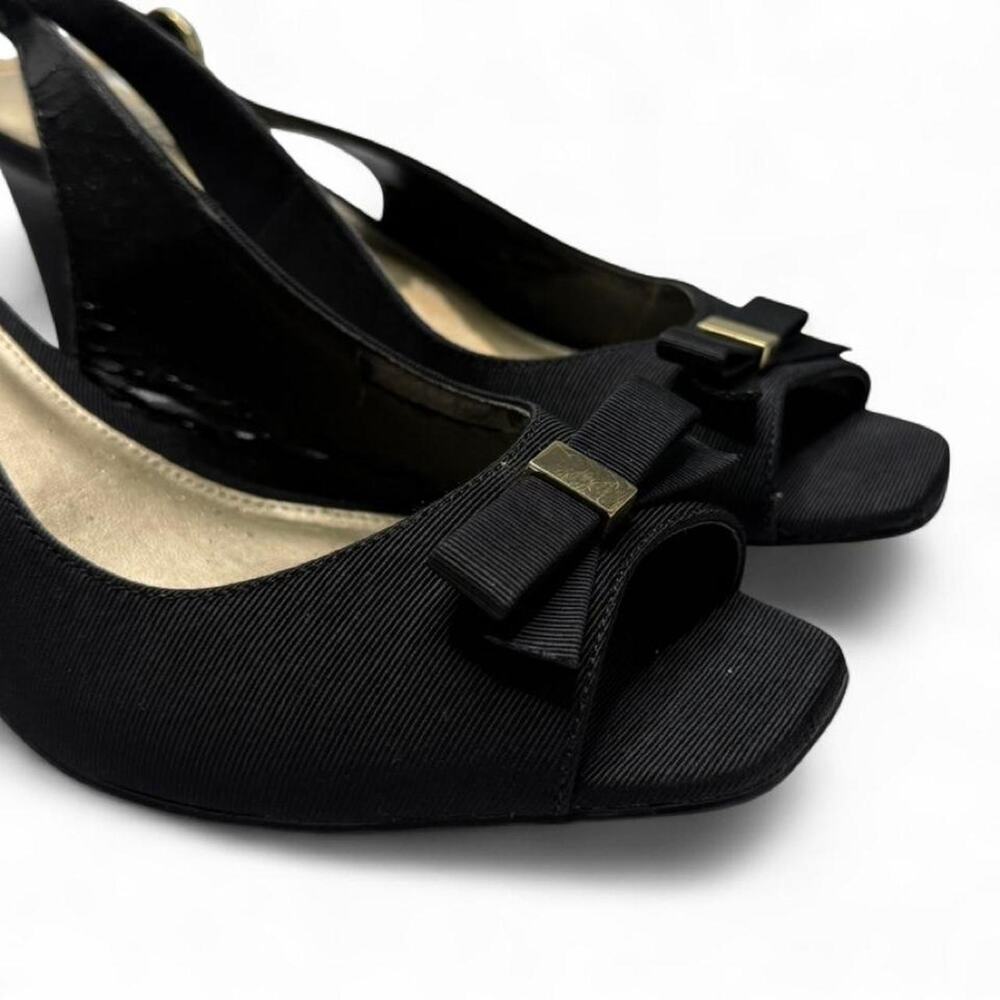 Coach & Four Black Kitten Heels gold bow slingback kitten heels 2” heel 9 1/2 - Picture 2 of 8